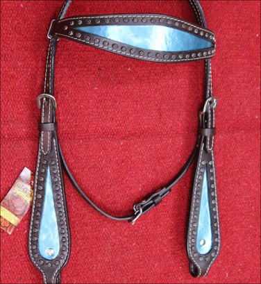HILASON WESTERN LEATHER HORSE HEADSTALL  BROWN METALLIC TURQUOISE