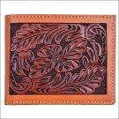 TONY LAMA TAN LEATHER WESTERN BIFOLD MENS WALLET FLORAL TOOLED NATURAL TRIM