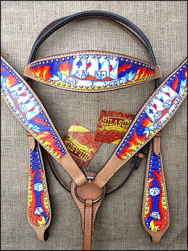 S511 NEW HILASON WESTERN HAND PAINT LEATHER HORSE BRIDLE HEADSTALL BREAST COLLAR