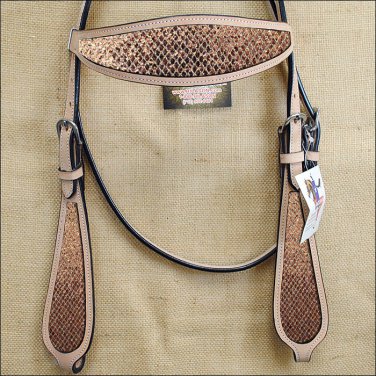 HILASON WESTERN LEATHER HORSE HEADSTALL BRIDLE TAN GOLD INLAY