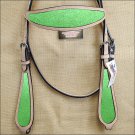 HILASON WESTERN LEATHER HORSE HEADSTALL BRIDLE TAN LIME GREEN INLAY