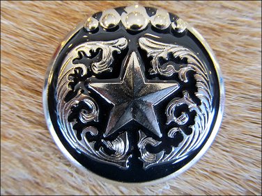 CN048F- 1 STAR ROUND ANTIQUE SILVER CONCHOS SADDLE HEADSTALL HORSE TACK 1.5IN