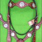 HILASON WESTERN MAHOGANY LEATHER HORSE HEADSTALL BREAST COLLAR W/ CONCHO