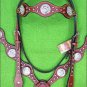 HILASON WESTERN MAHOGANY LEATHER HORSE HEADSTALL BREAST COLLAR W/ CONCHO