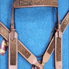 HILASON WESTERN LEATHER HORSE BRIDLE HEADSTALL BREAST COLLAR TAN W/ GOLD INLAY