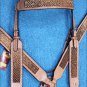 HILASON WESTERN LEATHER HORSE BRIDLE HEADSTALL BREAST COLLAR TAN W/ GOLD INLAY