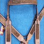 HILASON WESTERN LEATHER HORSE BRIDLE HEADSTALL BREAST COLLAR TAN W/ GOLD INLAY