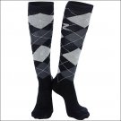 10-12 HORZE HOLLY ARGYLE FABRIC COTTON LADIES PAIR KNEE SOCKS BLACK