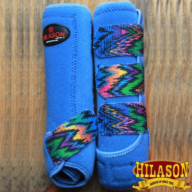 SMALL HILASON ZIGZAG BLUE HORSE FRONT LEG PROTECTION ULTIMATE SPORTS BOOTS PAIR
