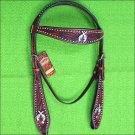 HILASON WESTERN LEATHER HORSE HEADSTALL BRIDLE MAHOGANY W/ CROSS GUN CONCHO