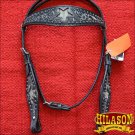 HILASON WESTERN LEATHER HORSE BRIDLE HEADSTALL BLACK BLING STAR INLAY