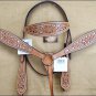 HILASON WESTERN LEATHER HORSE HEADSTALL BREAST COLLAR TAN / BROWN / BLACK CONCHO