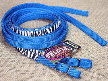 WEAVER BLUE WESTERN TACK ZEBRA OVERLAY HORSE SPLIT REINS