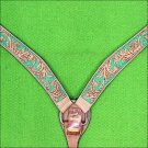 HILASON WESTERN LEATHER HORSE BREAST COLLAR TAN GREEN HAND PAINT