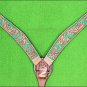 HILASON WESTERN LEATHER HORSE BREAST COLLAR TAN GREEN HAND PAINT