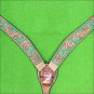 HILASON WESTERN LEATHER HORSE BREAST COLLAR TAN GREEN HAND PAINT