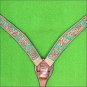 HILASON WESTERN LEATHER HORSE BREAST COLLAR TAN GREEN HAND PAINT