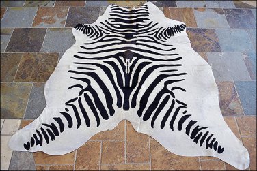 HS907F- HILASON ZEBRA STENCIL PURE BRAZILIAN HAIR ON FULL COWHIDE LEATHER RUG