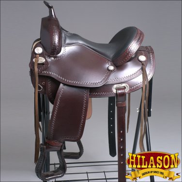 TT102 HILASON FLEX-TREE TRAIL PLEASURE ENDURANCE WESTERN LEATHER HORSE SADDLE 15