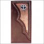 3D DARK BROWN WESTERN LEATHER MENS RODEO WALLET HAIR ON INLAY CROSS CONCHO
