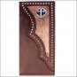 3D DARK BROWN WESTERN LEATHER MENS RODEO WALLET HAIR ON INLAY CROSS CONCHO