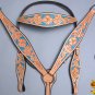 HILASON LEATHER WESTERN HORSE BRIDLE HEADSTALL BREAST COLLAR TAN TURQUOISE INLAY