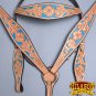 HILASON LEATHER WESTERN HORSE BRIDLE HEADSTALL BREAST COLLAR TAN TURQUOISE INLAY
