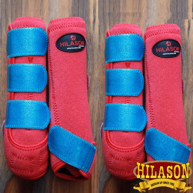 LARGE HILASON GLITTER BLUE HORSE FRONT REAR LEG PROTECTION SPORTS BOOTS 4 PACK