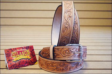 NEW HILASON HANDMADE FLORAL TOOL HEAVY DUTY WESTERN WORK LEATHER MENS BELT - TAN
