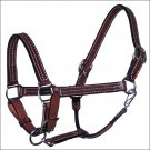 1" HILASON WESTERN HORSE DOUBLE STITCHED LEATHER BROWN HALTER W/ SS HARDWARE