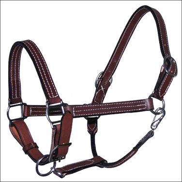 1" HILASON WESTERN HORSE DOUBLE STITCHED LEATHER BROWN HALTER W/ SS HARDWARE
