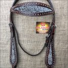 HILASON WESTERN LEATHER HORSE BRIDE HEADSTALL BROWN W/ SILVER INLAY