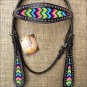 HILASON WESTERN LEATHER HORSE BRIDE HEADSTALL BLACK W/ AZTEC INLAY