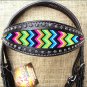 HILASON WESTERN LEATHER HORSE BRIDE HEADSTALL BLACK W/ AZTEC INLAY