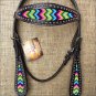 HILASON WESTERN LEATHER HORSE BRIDE HEADSTALL BLACK W/ AZTEC INLAY