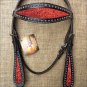 HILASON WESTERN LEATHER HORSE BRIDLE HEADSTALL BLACK W/ RED GLITTER INLAY