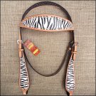 HILASON WESTERN LEATHER HORSE BRIDLE HEADSTALL ZEBRA HAND PAINT