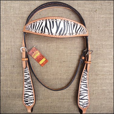 HILASON WESTERN LEATHER HORSE BRIDLE HEADSTALL ZEBRA HAND PAINT