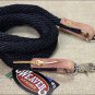 BLACK 8ft WEAVER HORSE POLY ROPING REINS W/ LEATHER LACES LOOP ENDS