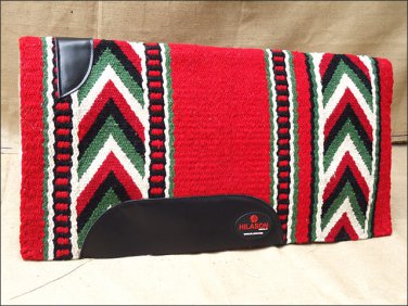 FEP264 HILASON WESTERN NEW ZEALAND WOOL HORSE SADDLE BLANKET RED GREEN BLACK