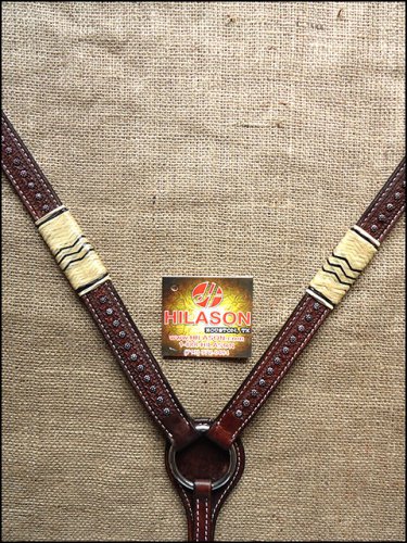 S497 HILASON WESTERN LEATHER RAWHIDE BRAIDED HORSE BREAST COLLAR - DARK BROWN