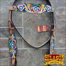 HILASON WESTERN LEATHER HORSE BRIDLE HEADSTALL HAND PAINT W/ FRINGES