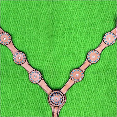 NEW HILASON WESTERN LEATHER HORSE BREAST COLLAR TURQUOISE RHINESTONES TAN S448