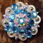 CN44 SET OF 4 TURQUOISE AB CRYSTAL 1-1/4in BERRY CONCHO RHINESTONE SADDLE TACK