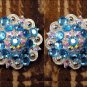 CN44 SET OF 4 TURQUOISE AB CRYSTAL 1-1/4in BERRY CONCHO RHINESTONE SADDLE TACK