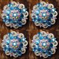 CN44 SET OF 4 TURQUOISE AB CRYSTAL 1-1/4in BERRY CONCHO RHINESTONE SADDLE TACK