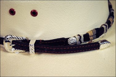 JUSTIN SCALLOPED LEATHER RAWHIDE LACED HAT BAND TAN W/ SILVER BUCKLE