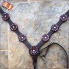 HILASON WESTERN LEATHER HORSE BREAST COLLAR DARK BROWN PURPLE CRYSTALS