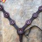 HILASON WESTERN LEATHER HORSE BREAST COLLAR DARK BROWN PURPLE CRYSTALS