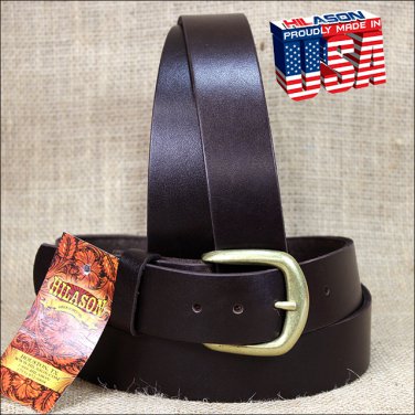 52IN. BROWN 1.5in CASUAL PLAIN STRAP LEATHER BELT MADE IN USA